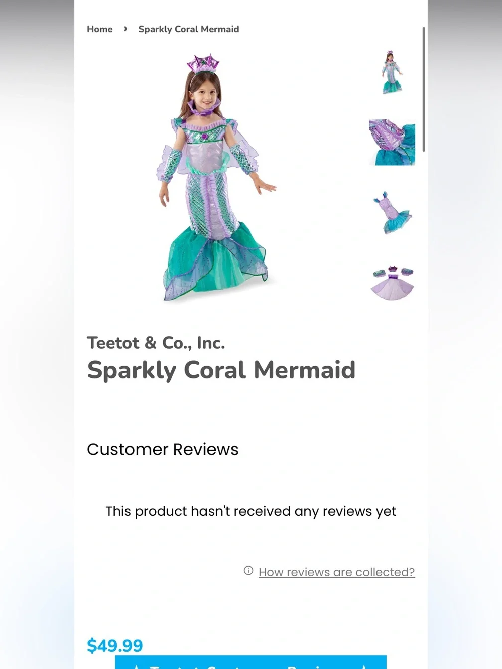 Princess sparkly Coral Mermaid Halloween costume dress for girls size 5-6